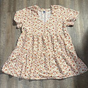 Old Navy Floral Print Dress - Cream, Orange, and Red